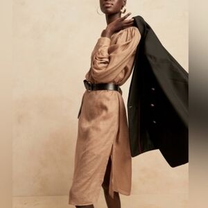 Banana Republic Petite Ramie Popover Midi Shirt Dress